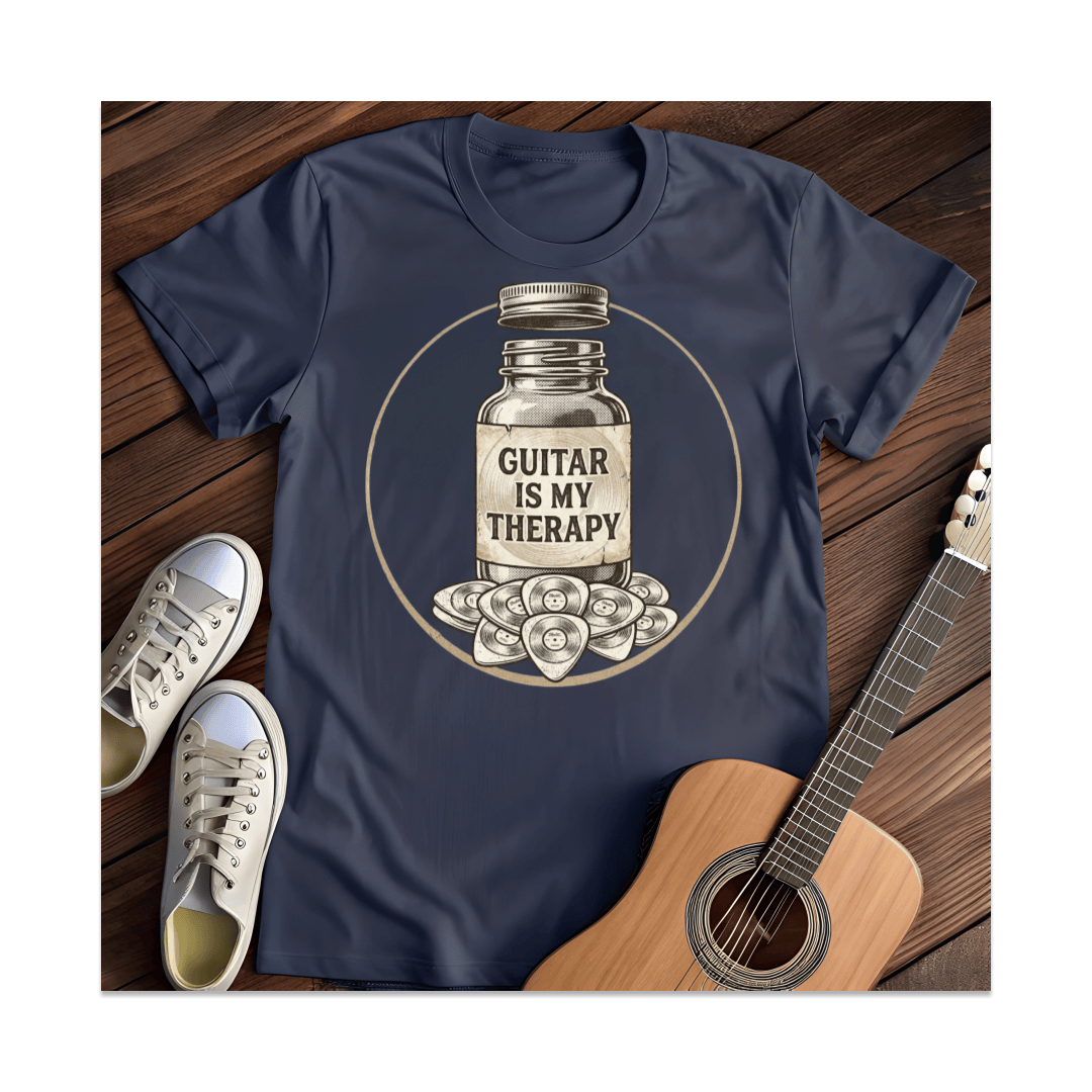 Printify T-Shirt Navy / S Guitar Is My Therapy Jar T-Shirt