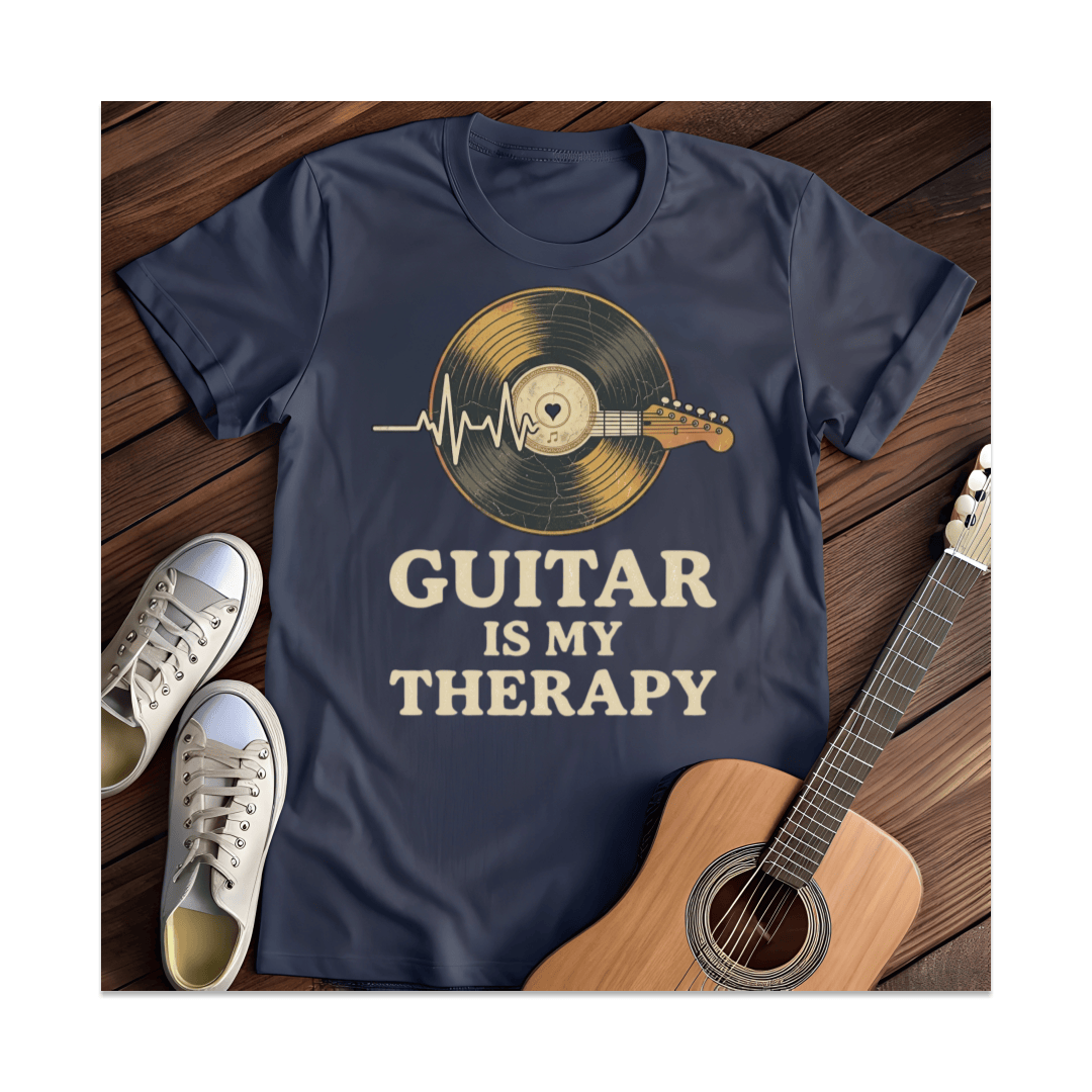 Printify T-Shirt Navy / S Guitar Is My Therapy Vinyl T-Shirt
