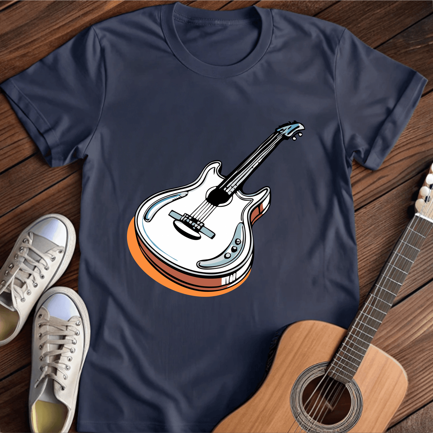 ⭐️⭐️⭐️⭐️⭐️(18) T-Shirt Navy / S Guitar Minimalist T-Shirt