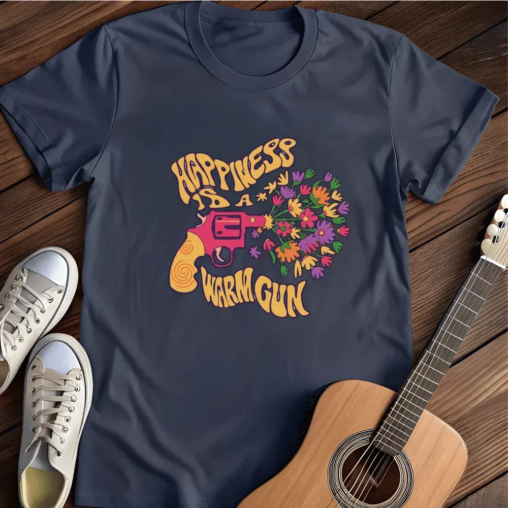 Printify T-Shirt Navy / S Happiness Is A Warm Gun T Shirt