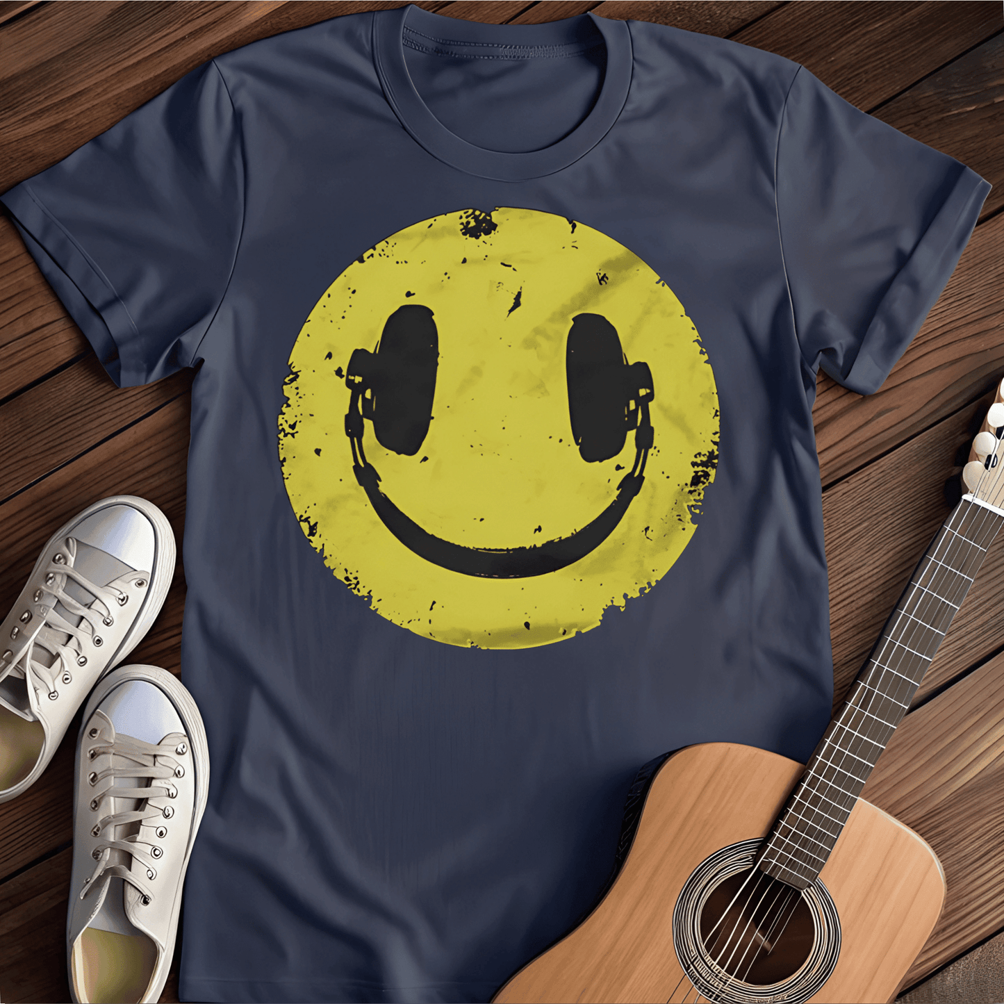 Printify T-Shirt Navy / S Headphone Smile Tee