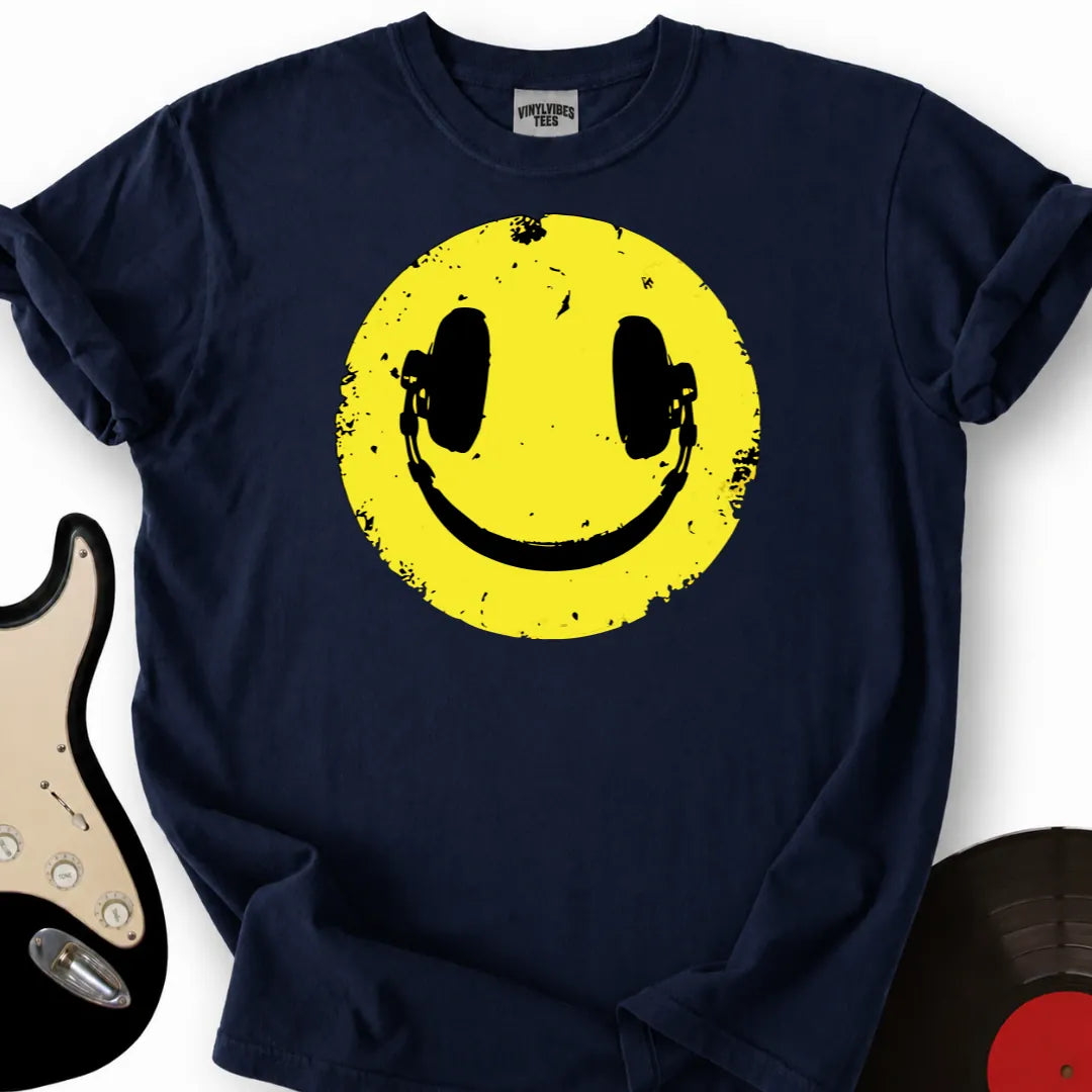 Printify T-Shirt Navy / S Headphone Smiley T-Shirt