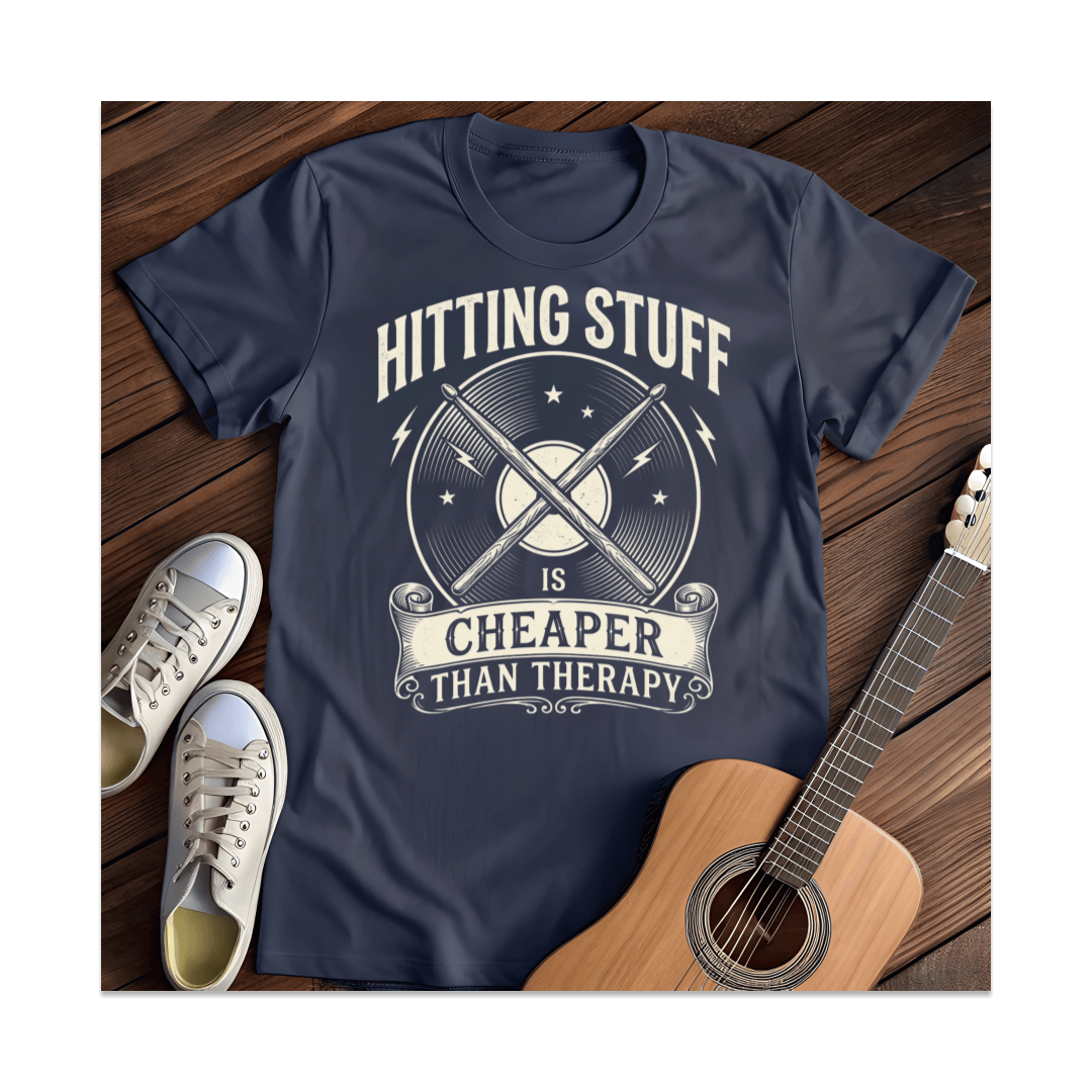 Printify T-Shirt Navy / S Hitting Stuff Is Cheaper Than Therapy T-Shirt