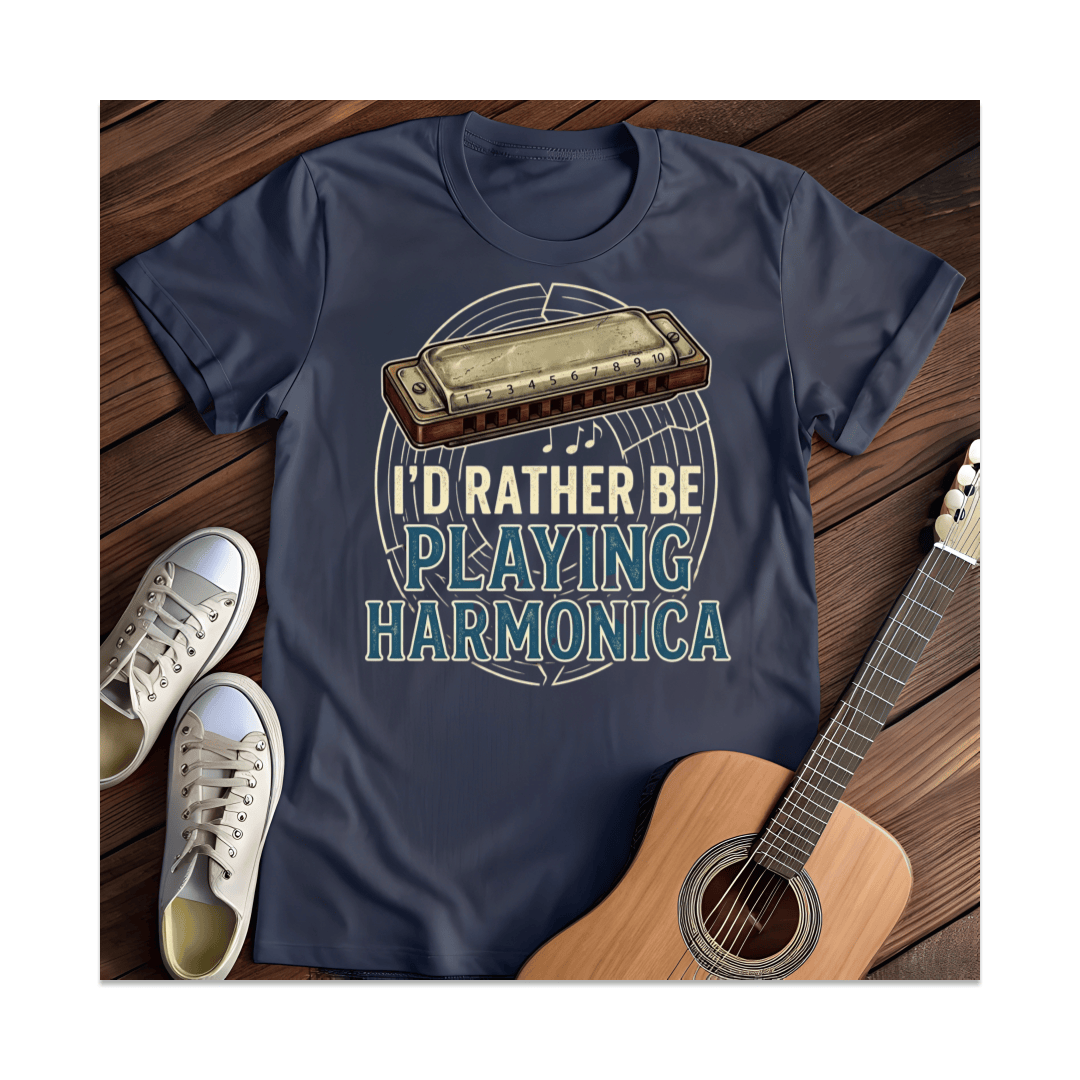Printify T-Shirt Navy / S I'd Rather Be Playing Harmonica T-Shirt