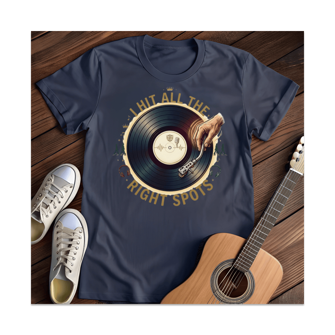 Printify T-Shirt Navy / S I Hit All The Right Spots DJ Turntable T-Shirt