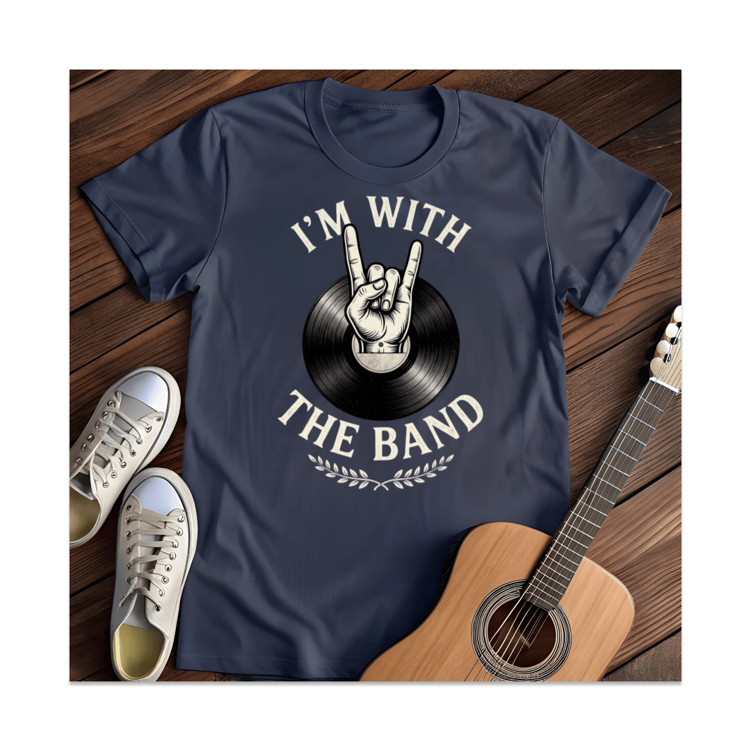 Printify T-Shirt Navy / S I'm With The Band Rock Hand Vinyl T-Shirt (1)
