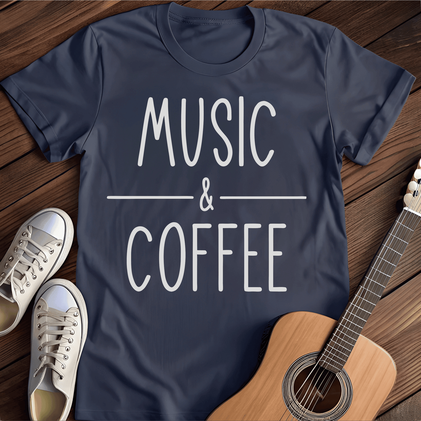 Printify T-Shirt Navy / S Music and Coffee Tee