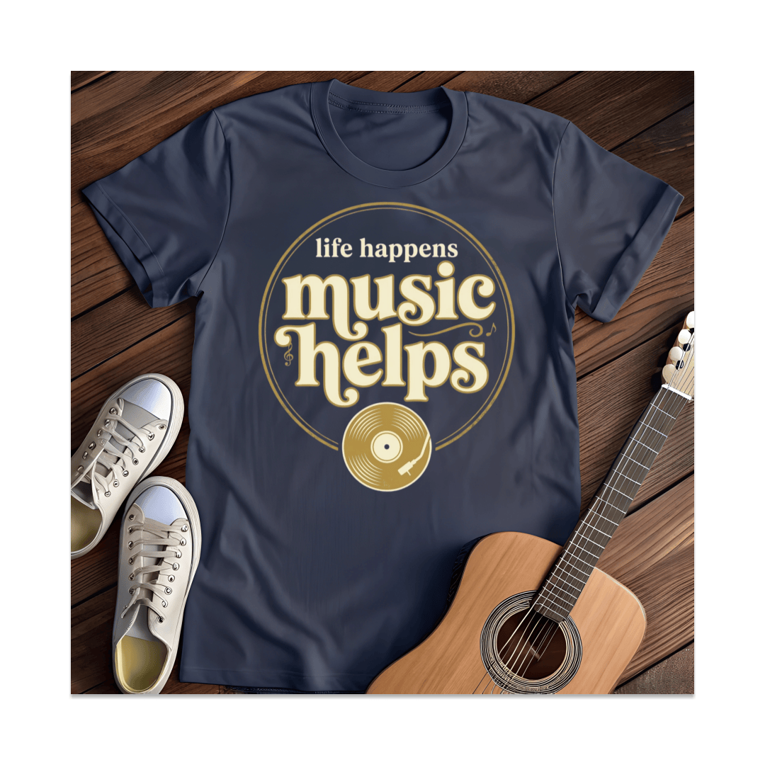 Printify T-Shirt Navy / S Music Helps T-Shirt
