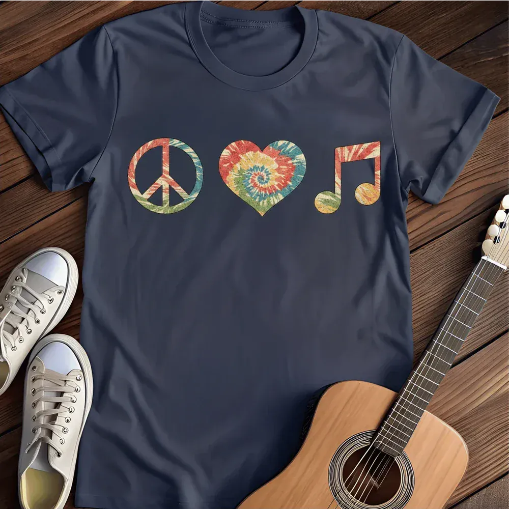 Printify T-Shirt Navy / S Peace Love And Music T Shirt