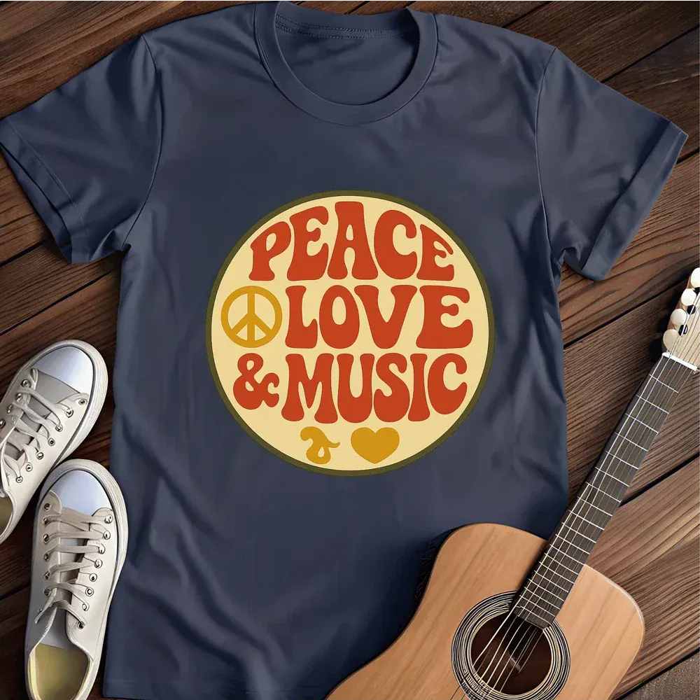 Printify T-Shirt Navy / S Peace Love Music T Shirt