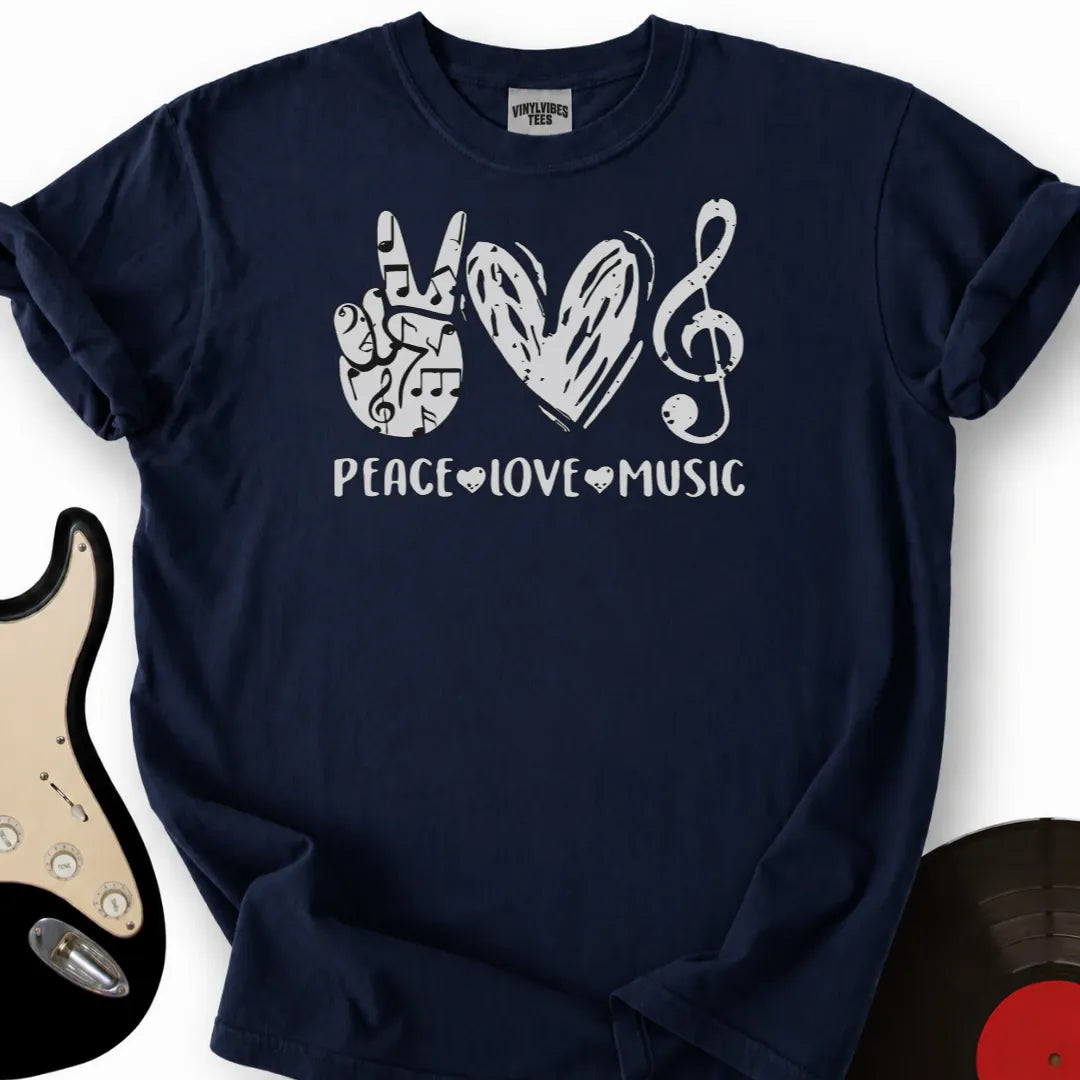 Printify T-Shirt Navy / S Peace Love Music T-Shirt