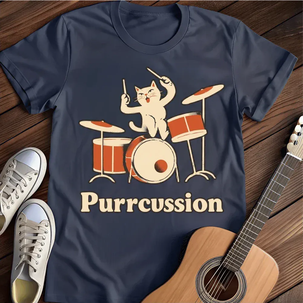 Printify T-Shirt Navy / S Purrrcussion T Shirt