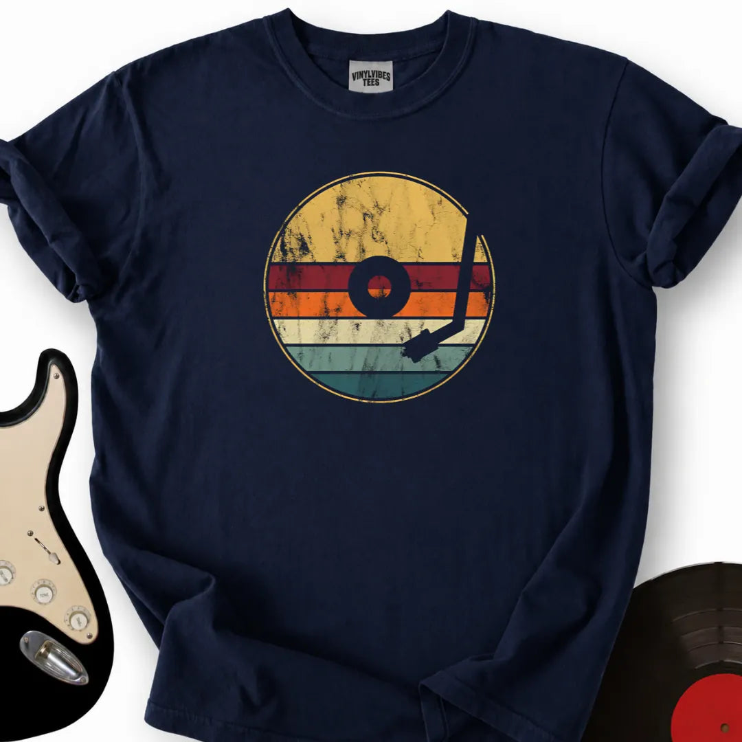 Printify T-Shirt Navy / S Retro Vinyl T-Shirt