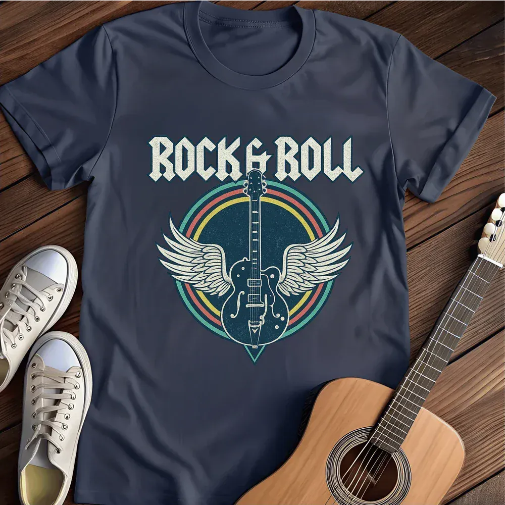 Printify T-Shirt Navy / S Rock Roll Guitar Wings Music T Shirt