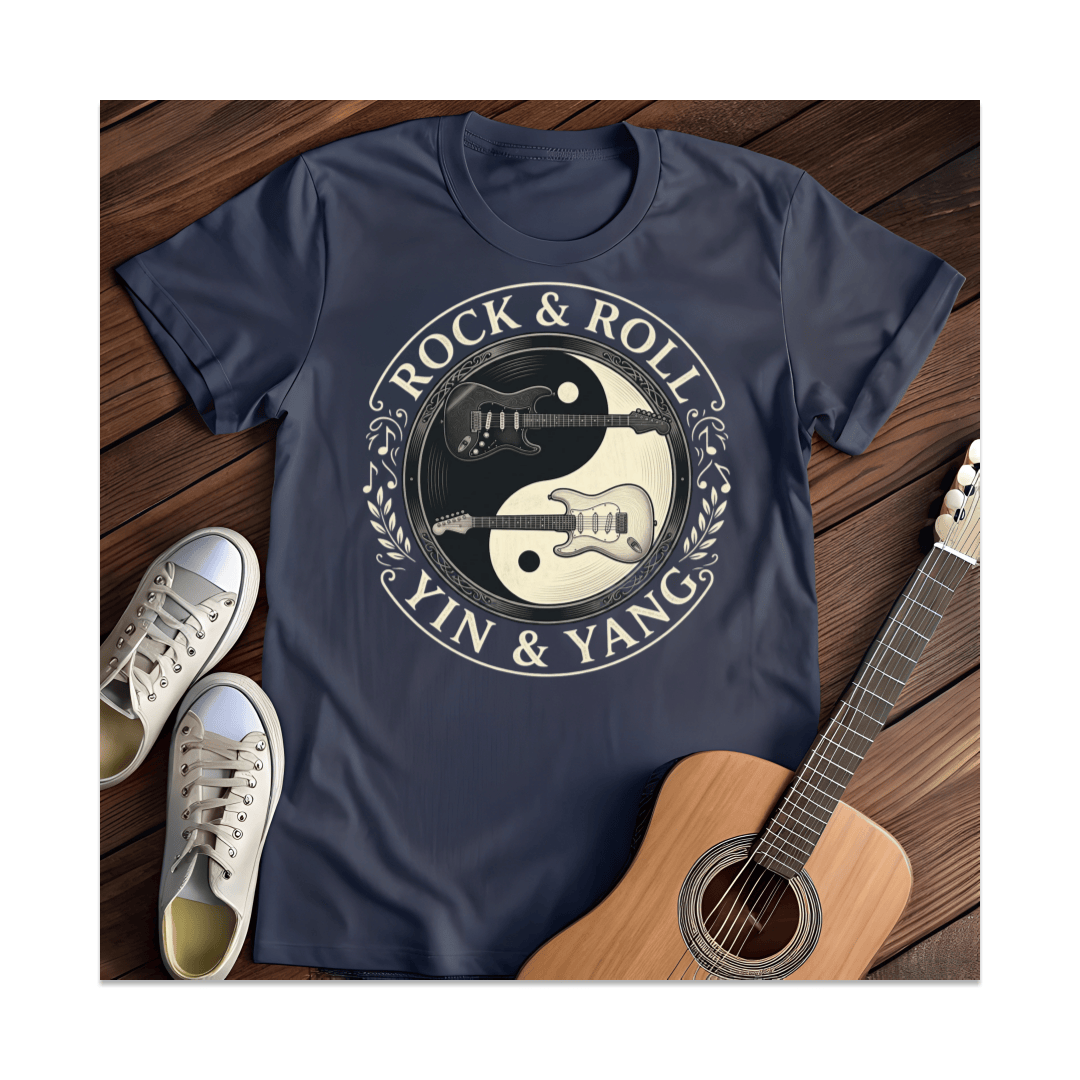 Printify T-Shirt Navy / S Rock & Roll Guitar Yin Yang T-Shirt
