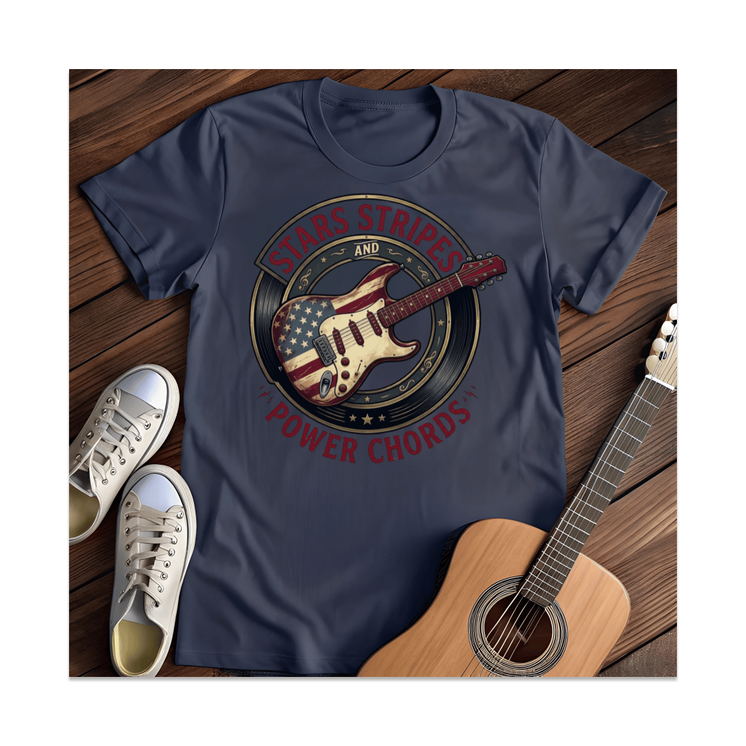 Printify T-Shirt Navy / S Stars Stripes And Power Chords T-Shirt