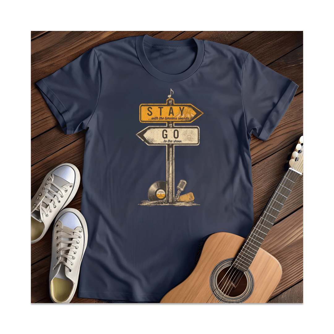 Printify T-Shirt Navy / S Stay Or Go Signpost T-Shirt