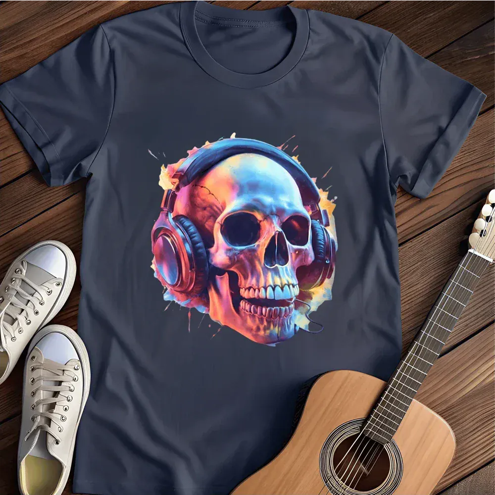 Printify T-Shirt Navy / S Streaming Skull T Shirt