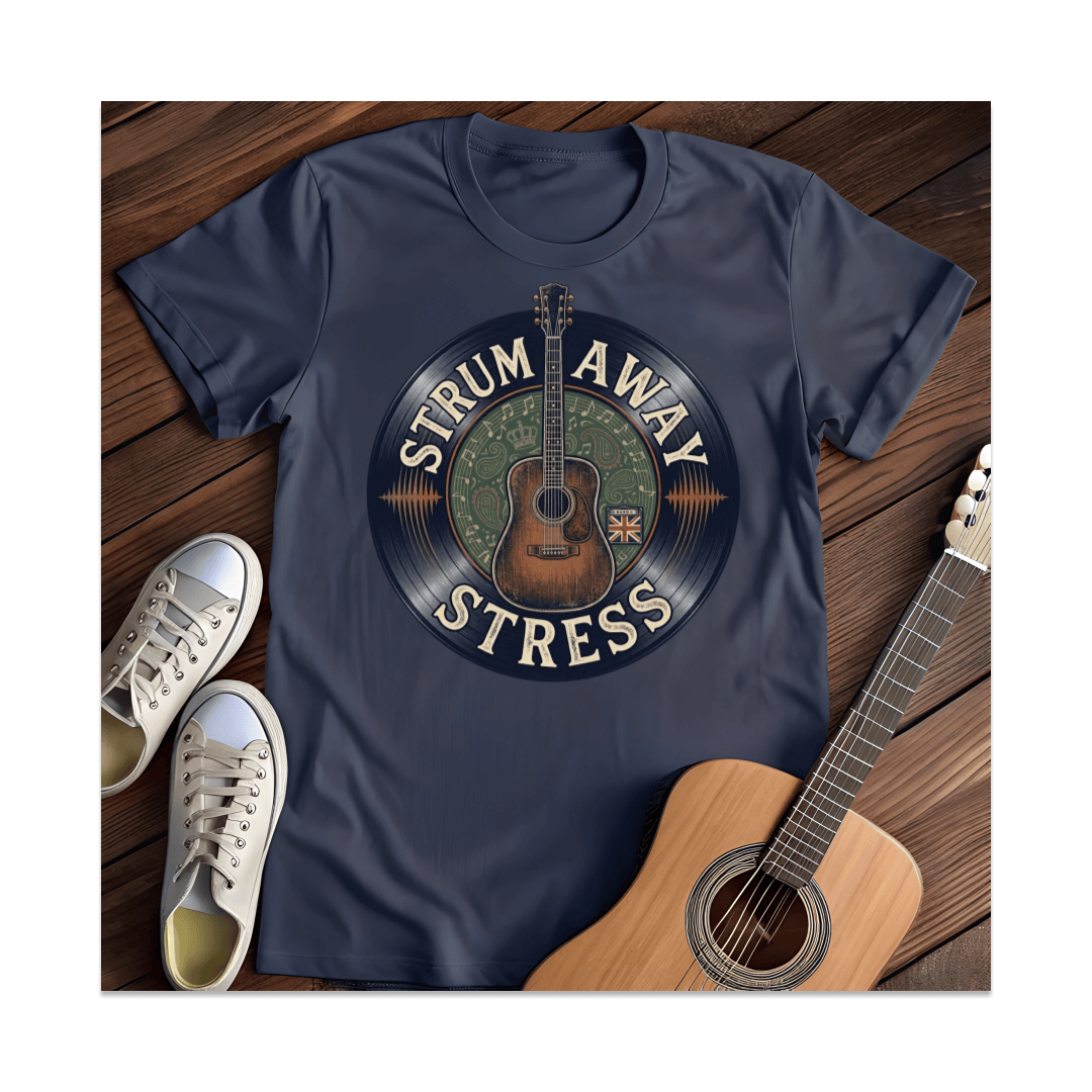 Printify T-Shirt Navy / S Strum Away Stress Acoustic Guitar T-Shirt