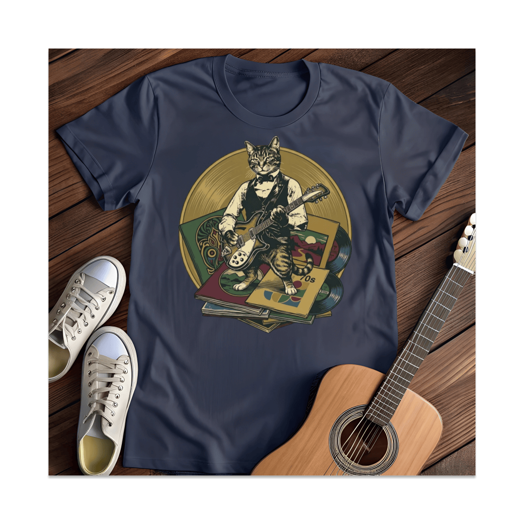 Printify T-Shirt Navy / S The Vintage Vinyl Cat T-Shirt