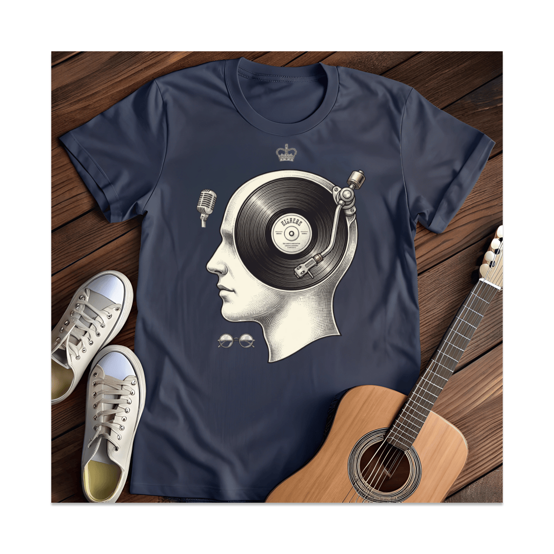 Printify T-Shirt Navy / S Turntable Mind Record Head T-Shirt