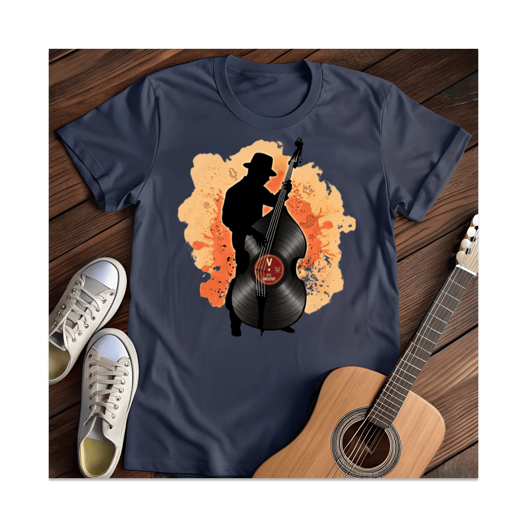 Printify T-Shirt Navy / S Upright Bass Player Vinyl Silhouette T-Shirt