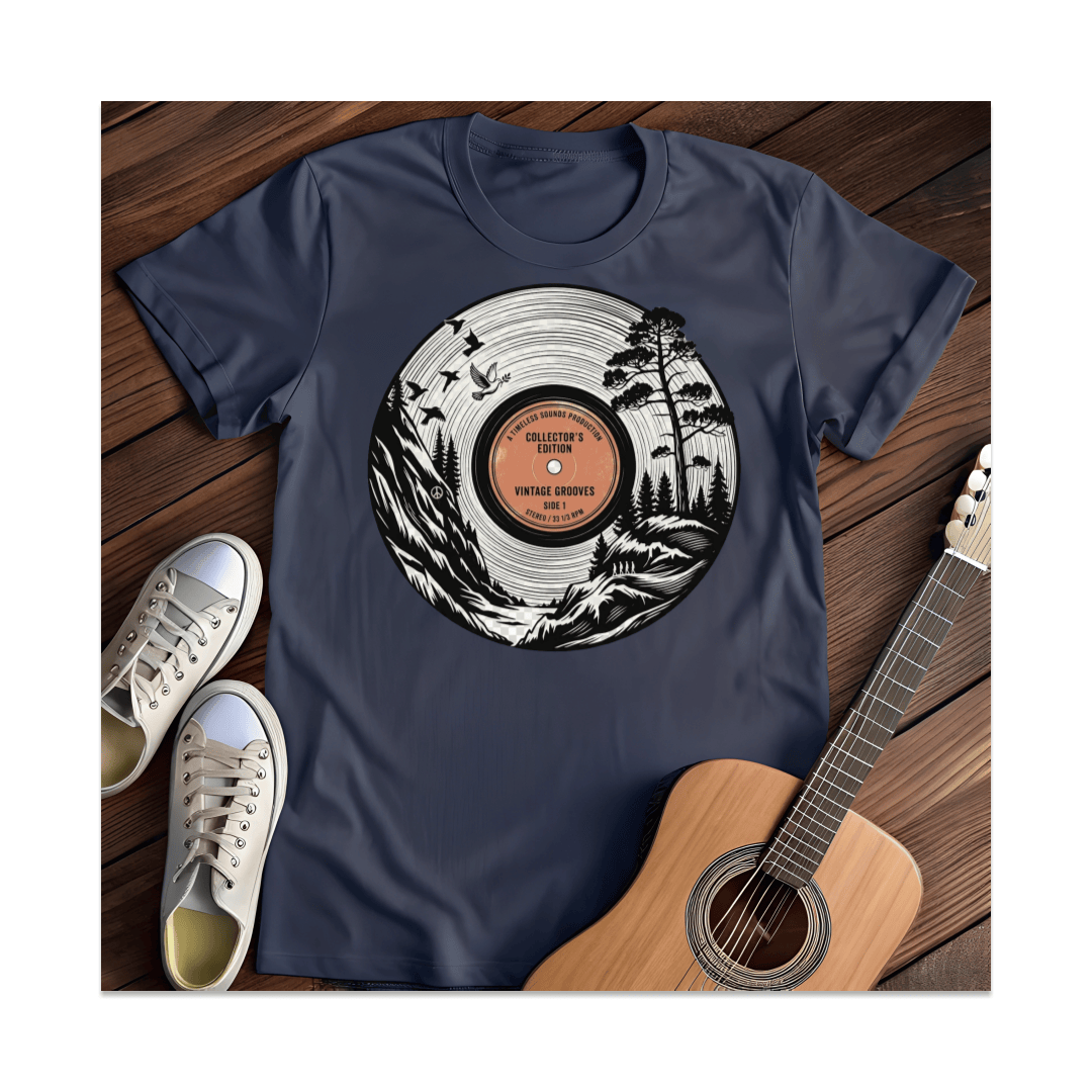 Printify T-Shirt Navy / S Vintage Grooves Nature Vinyl T-Shirt