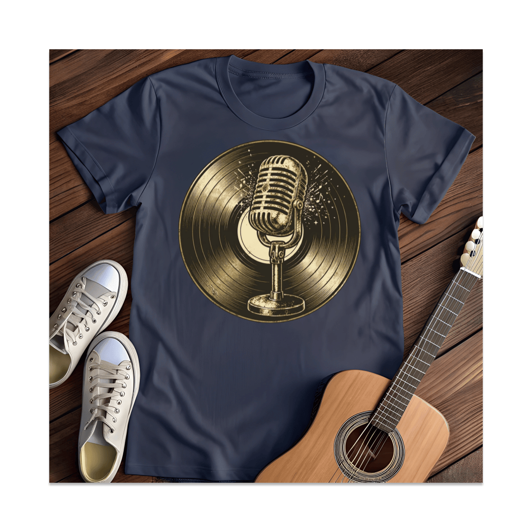 Printify T-Shirt Navy / S Vintage Microphone Vinyl T-Shirt