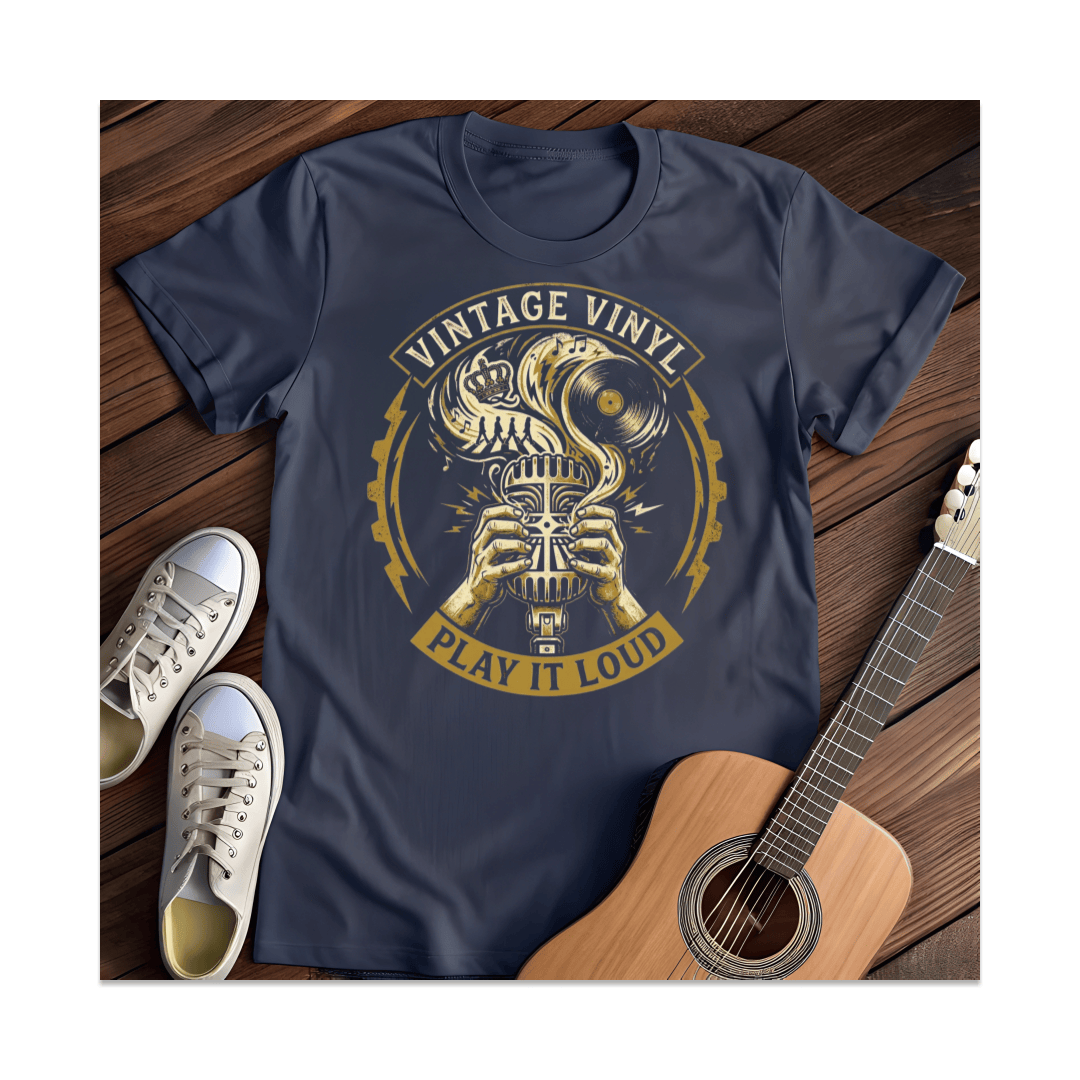 Printify T-Shirt Navy / S Vintage Vinyl Play It Loud T-Shirt