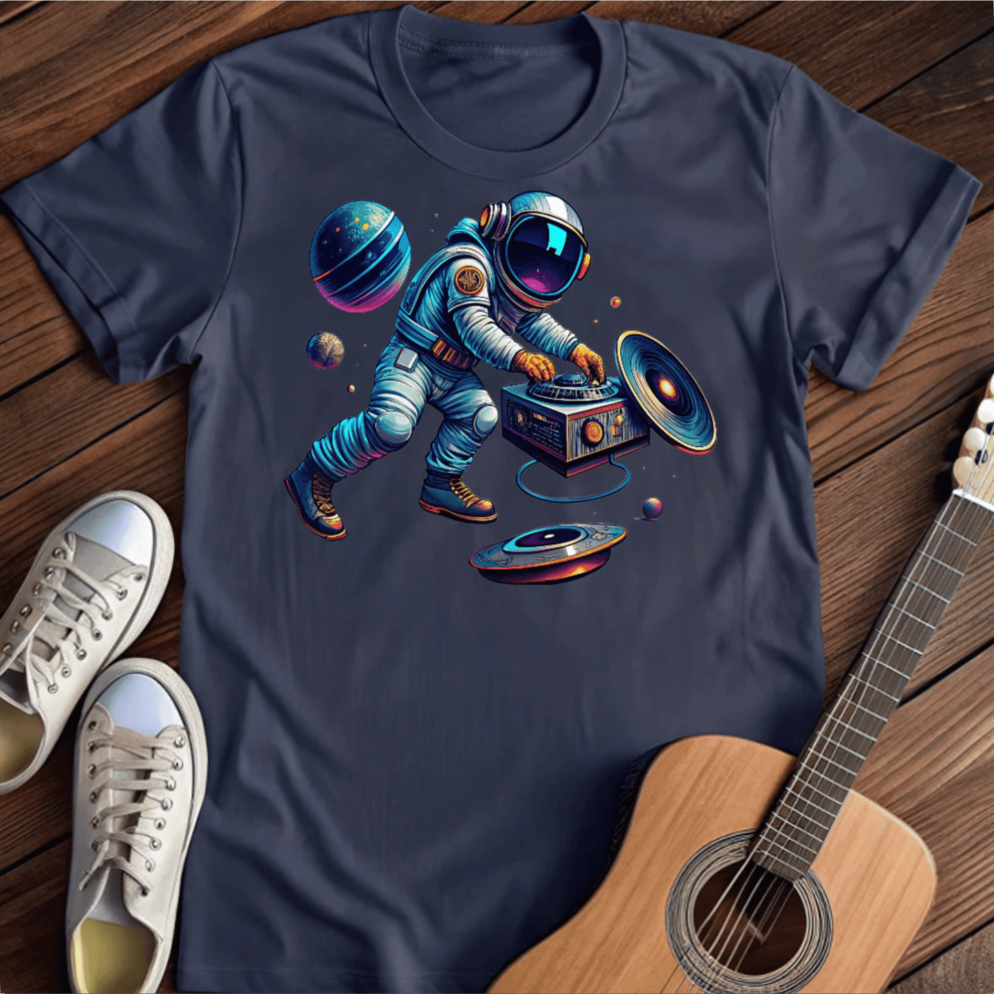 Printify T-Shirt Navy / S Vinyl Astronaut Tee