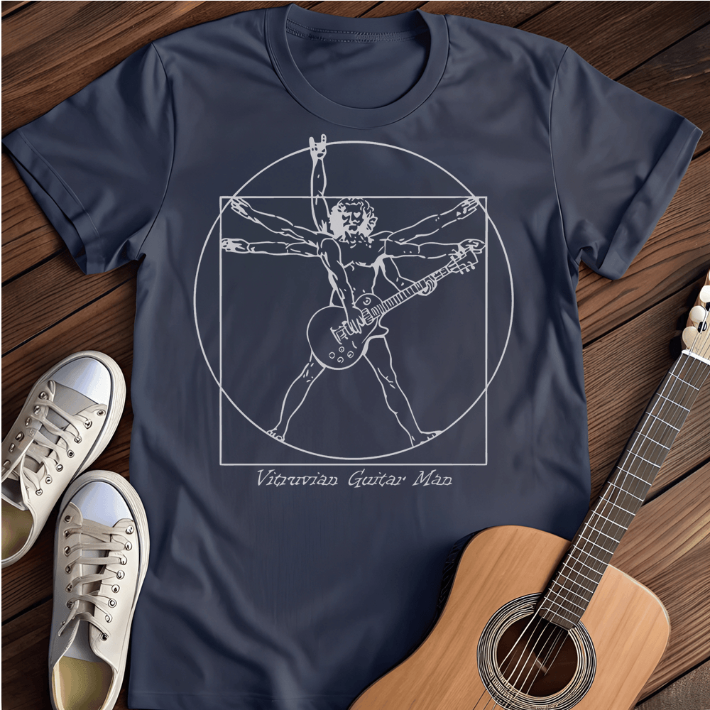 Printify T-Shirt Navy / S Vitruvian Guitar Man T-Shirt