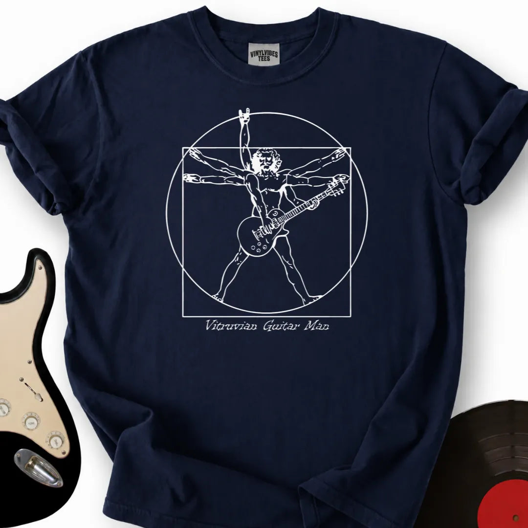 Printify T-Shirt Navy / S Vitruvian Guitar Man T-Shirt