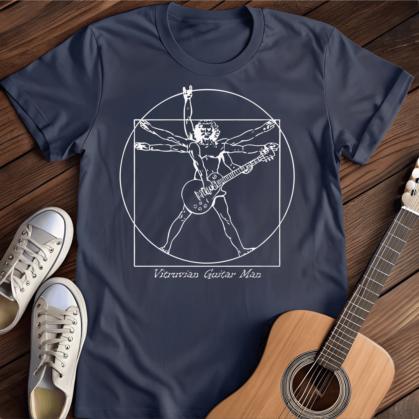 ⭐️⭐️⭐️⭐️⭐️ T-Shirt Navy / S Vitruvian Guitar Man T-Shirt