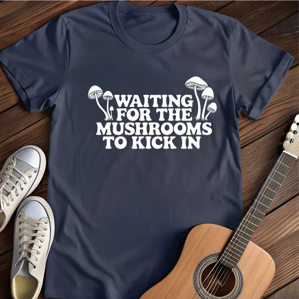 Printify T-Shirt Navy / S Waiting Mushrooms T Shirt