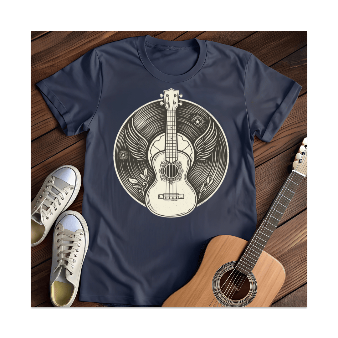 Printify T-Shirt Navy / S Winged Ukulele Vinyl T-Shirt