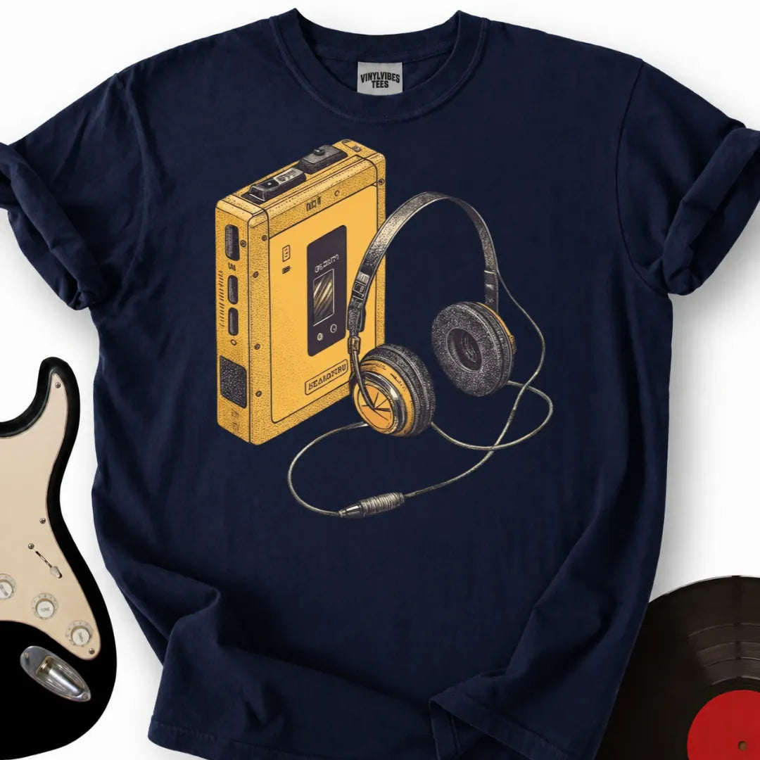 Printify T-Shirt Navy / S Yellow Walkman T-Shirt