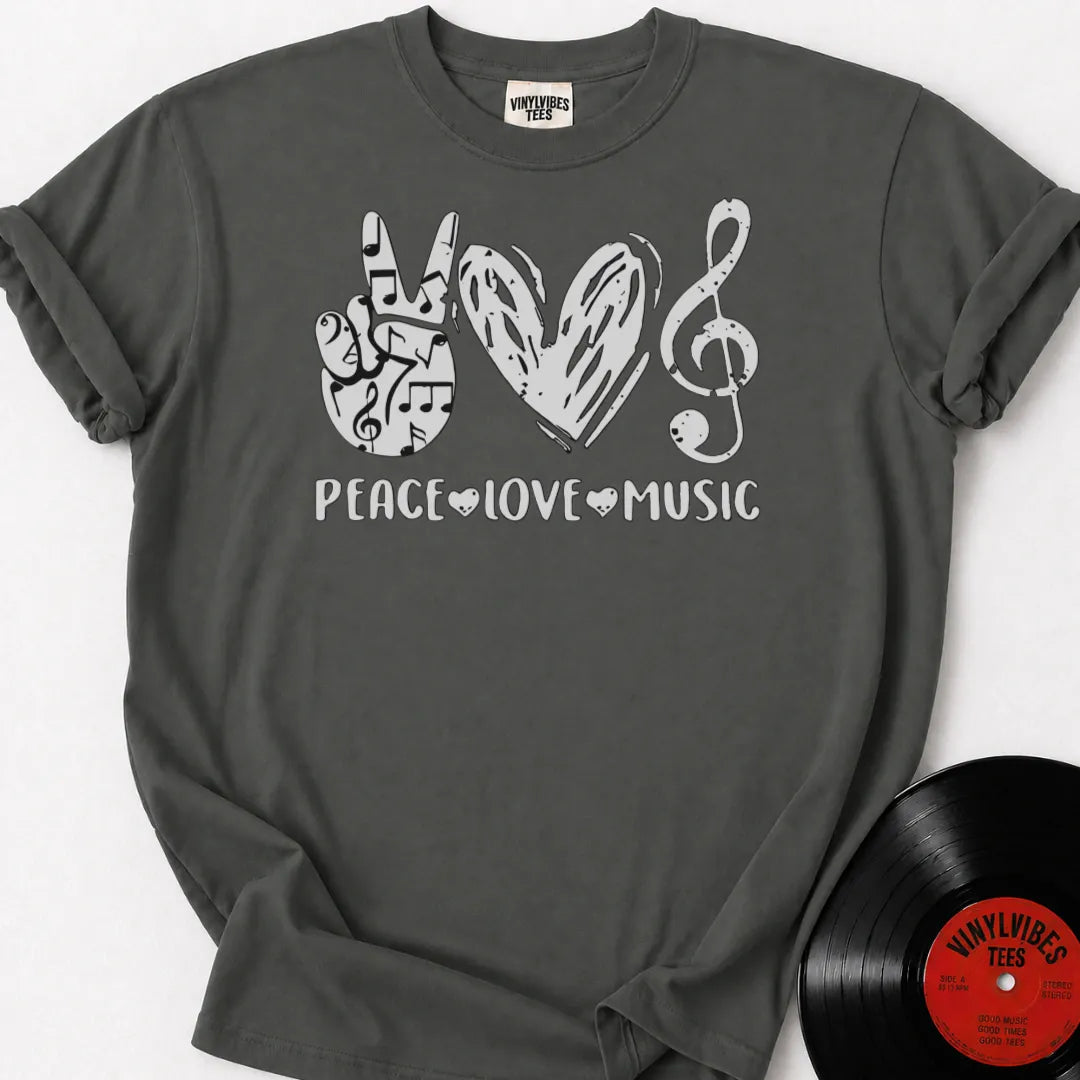 Printify T-Shirt Pepper / S Peace Love Music T-Shirt