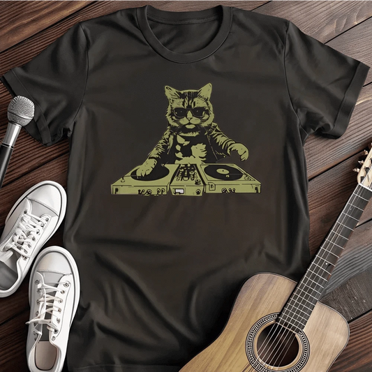 Printify T-Shirt S / Black Dj Cat T Shirt