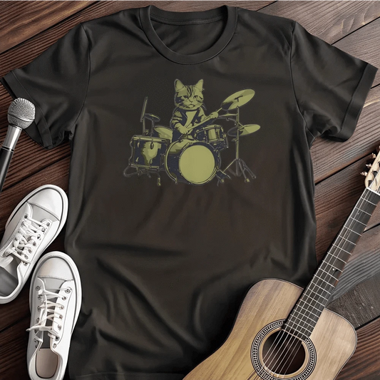 Printify T-Shirt S / Black Drumming Cat T Shirt