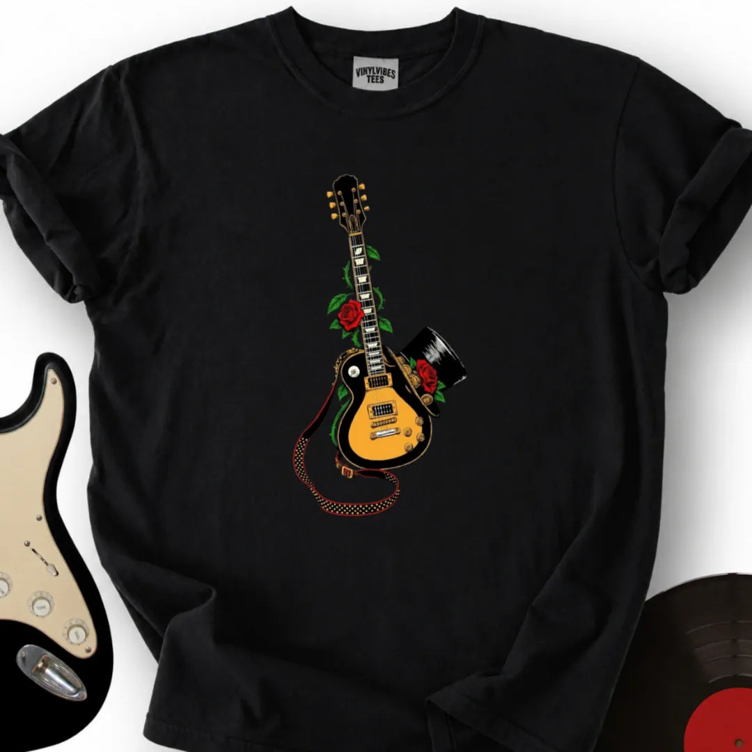 Printify T-Shirt S / Black Guitar Top Hat T-Shirt