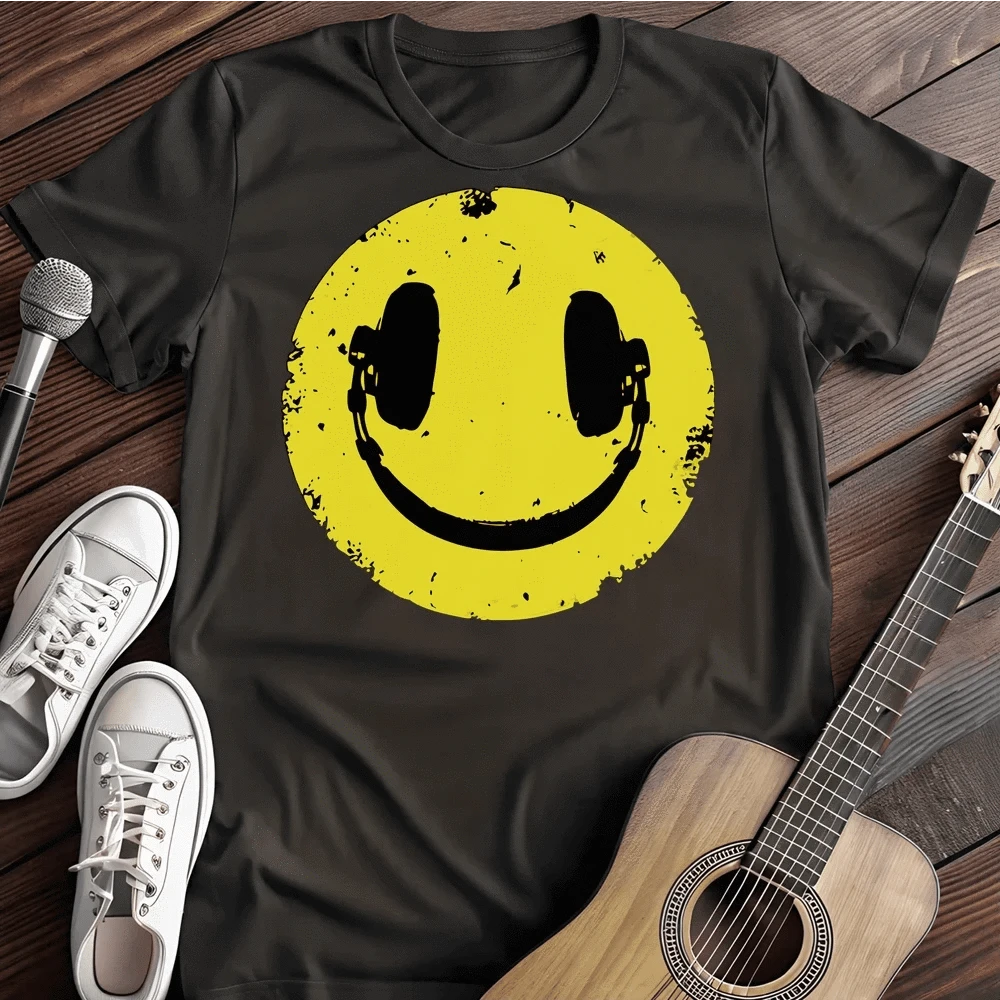 Printify T-Shirt S / Black Headphone Smile T-Shirt