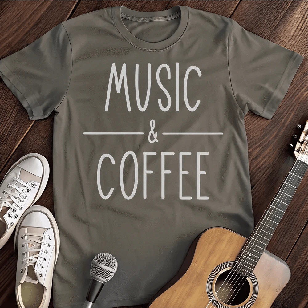 Printify T-Shirt S / Charcoal Music And Coffee T-Shirt