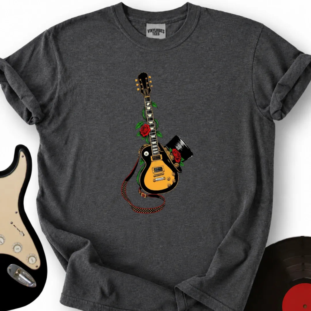 Printify T-Shirt S / Dark Heather Guitar Top Hat T-Shirt