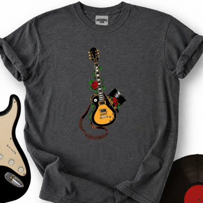 Printify T-Shirt S / Dark Heather Guitar Top Hat T-Shirt