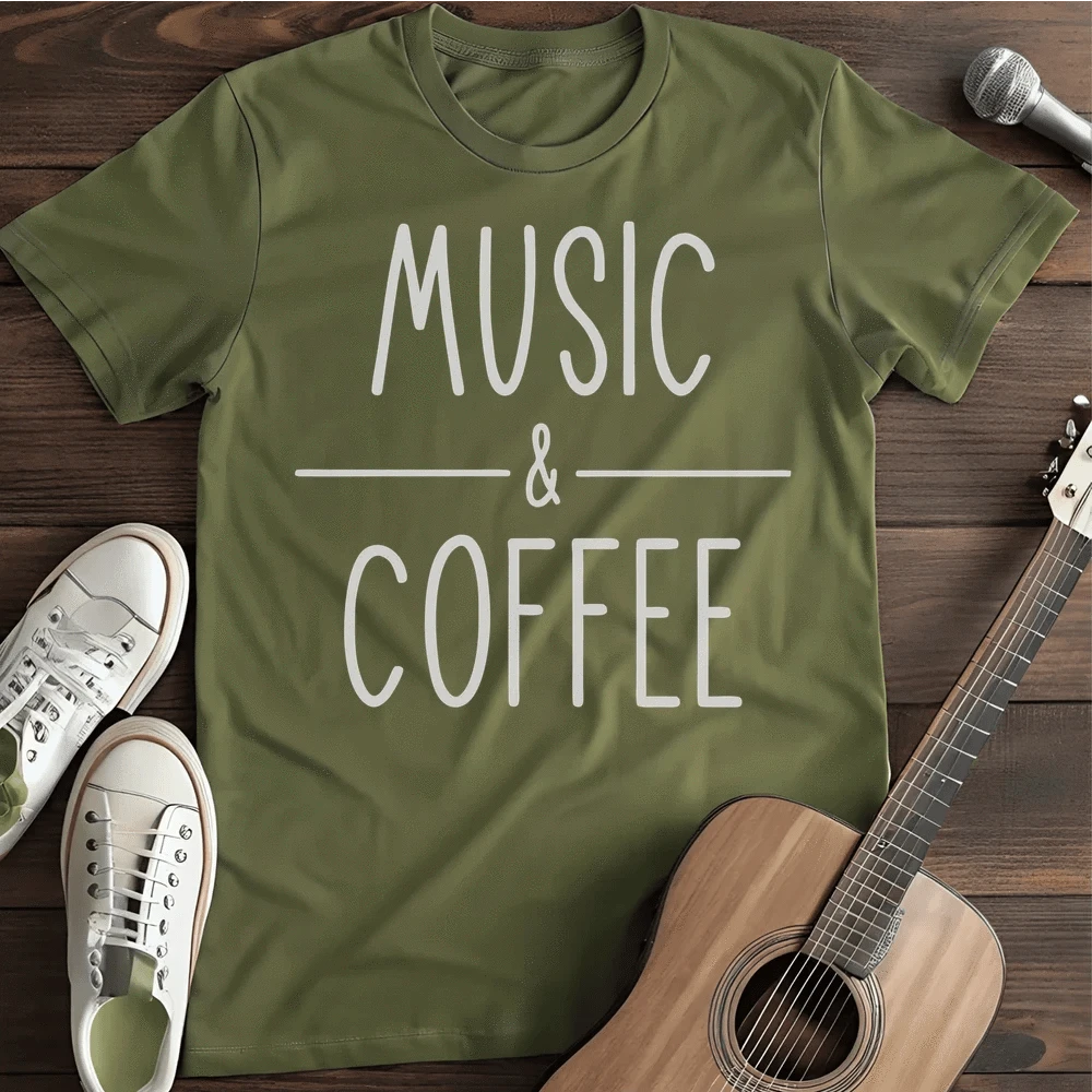 Printify T-Shirt S / Military Green Music And Coffee T-Shirt