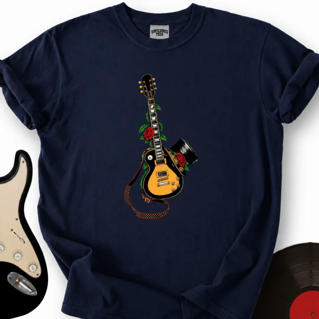 Printify T-Shirt S / Navy Guitar Top Hat T-Shirt