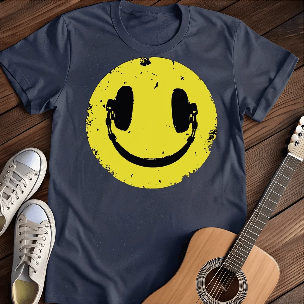 Printify T-Shirt S / Navy Headphone Smile T-Shirt