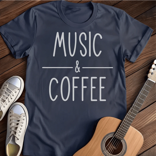Printify T-Shirt S / Navy Music And Coffee T-Shirt