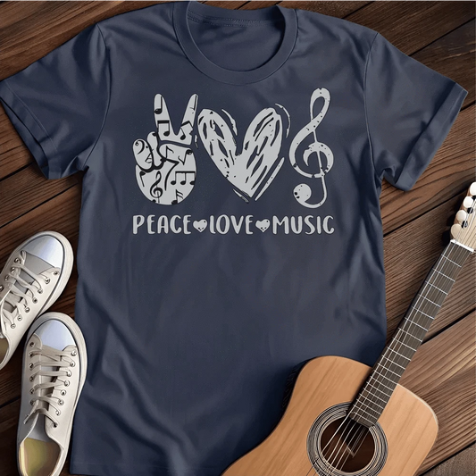 Printify T-Shirt S / Navy Peace Love Music T-Shirt
