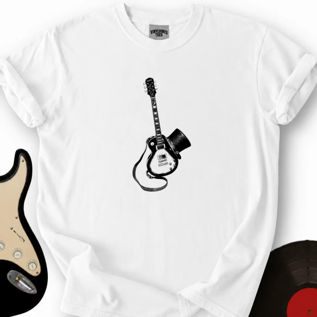 Printify T-Shirt S / White Guitar Top Hat T-Shirt